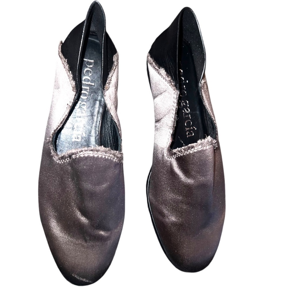 ▶️ Pedro Garcia Espana ◀️ Gray Silk Satan Raw Edge Slip On Flats 37.5 - Picture 5 of 16